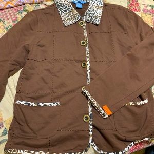KORET brown cotton jacket with cheetah accent
